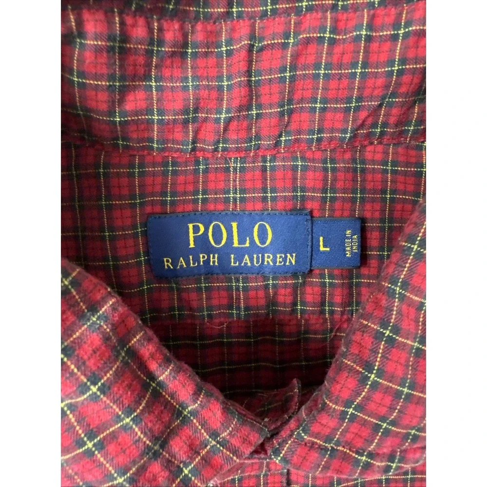 Polo Ralph Lauren Button Up Shirt Mens L Red Plaid Long Sleeve Check Black Pony
